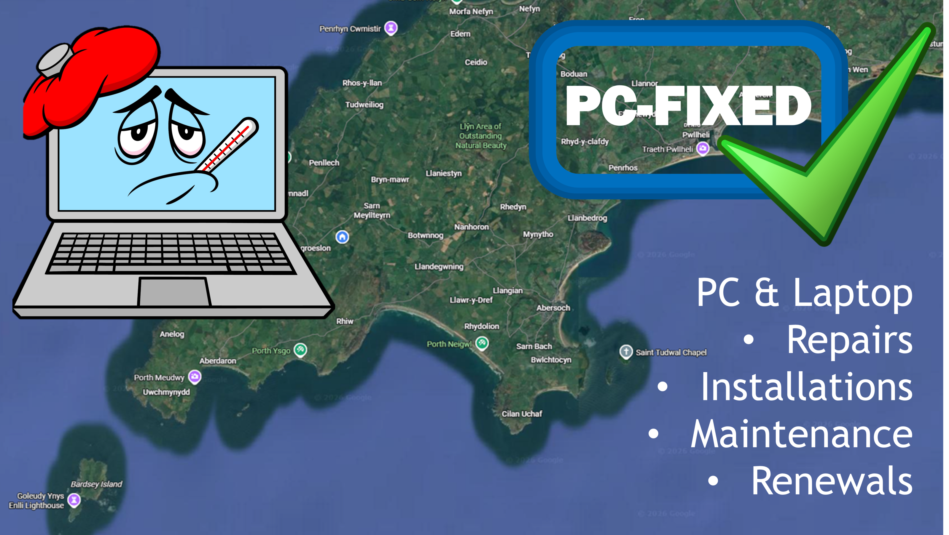 PC-Fixed repair across the Llyn peninsula - Broken Laptop